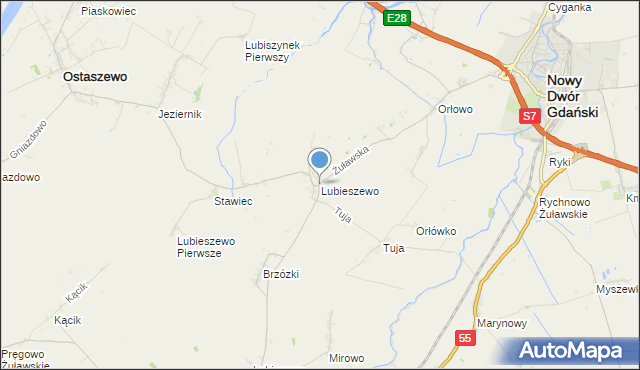 mapa Lubieszewo, Lubieszewo gmina Nowy Dwór Gdański na mapie Targeo
